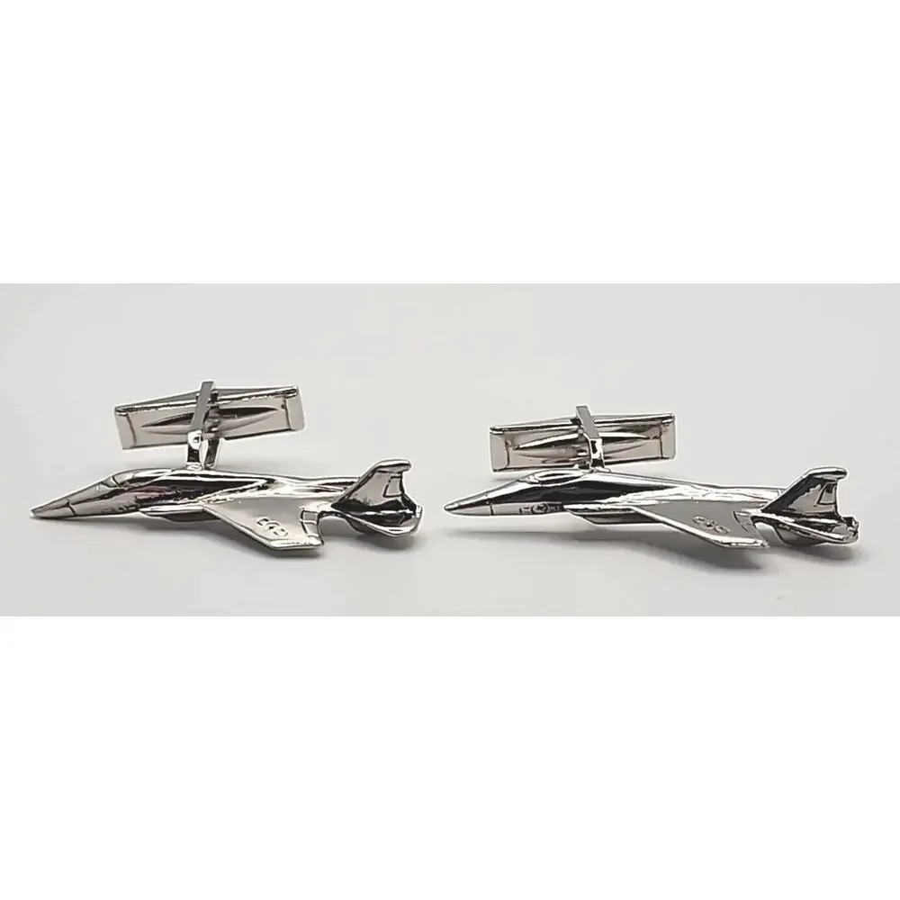 Vtg 1970's McDonnell Douglas F-15 Silver Tone Pewter Fighter Jet Cuff Links PB93